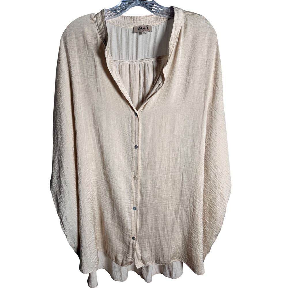 GIGIO Plus Size Button Down Blouse Womens XL Beige Polyester Textured PC1671